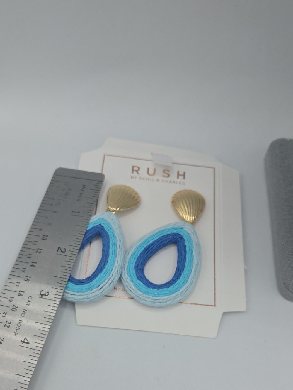 5 for $25! RUSH by Denis & Charles Blue Teardrop Raffia Drop Earrings - Picture 5 of 5